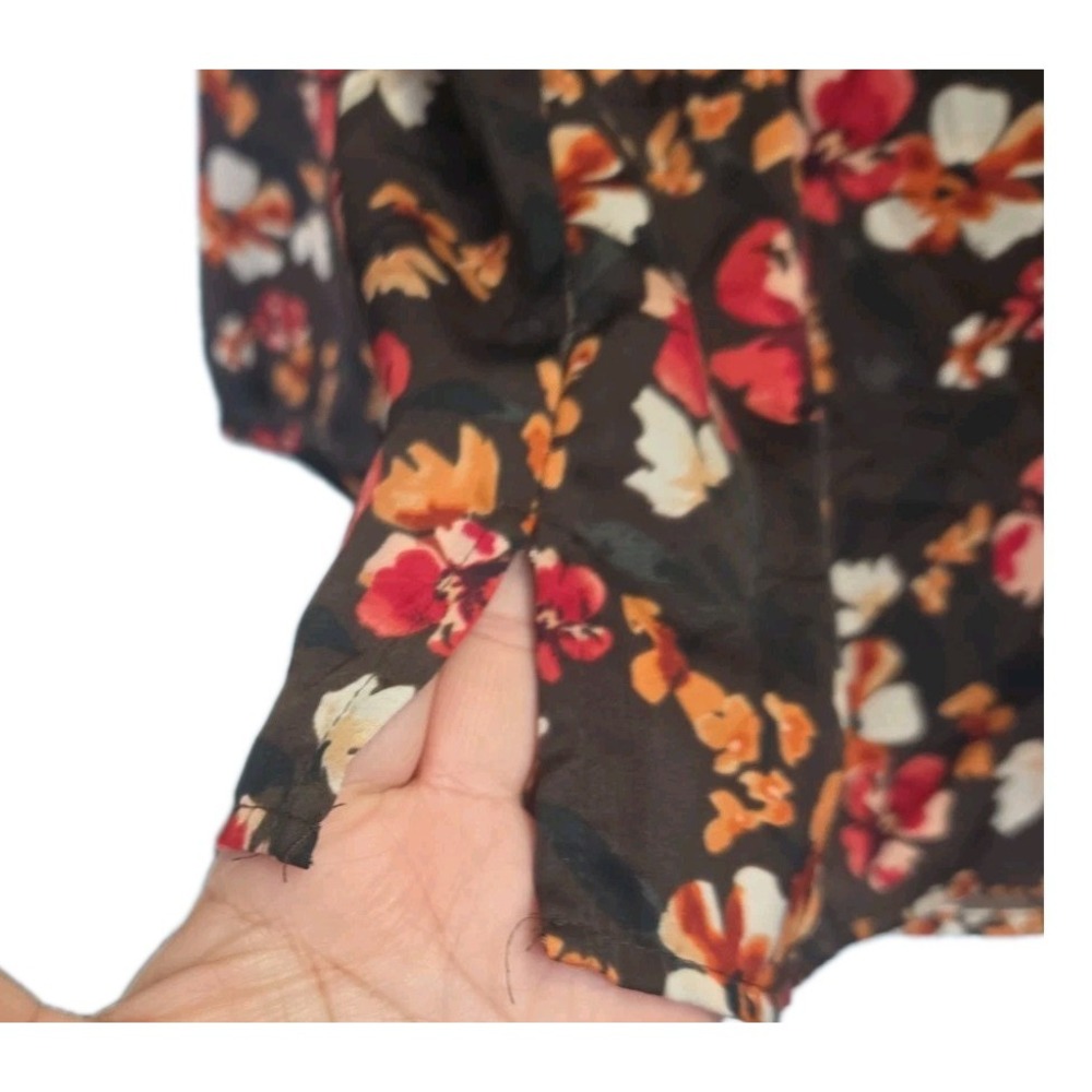 Croft‎ & Barrow Women Casual Blouse Size 1X BrownFloral Boat Neck Long Sleeves - Picture 6 of 9